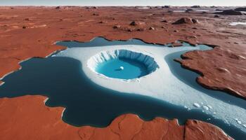 Aerial View of Glacial Lake in Red Earth Landscape photo