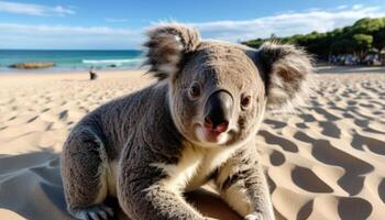Koala On Beach At Sunny Day photo