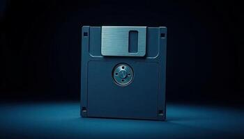 Dark Blue Textured Floppy Disk on Black Background photo