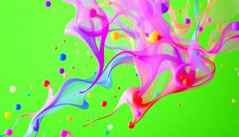 Colorful Abstract Paint Splash on Green Background photo