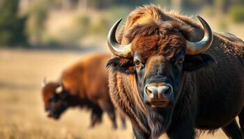 European Bison Portrait In Grassland photo