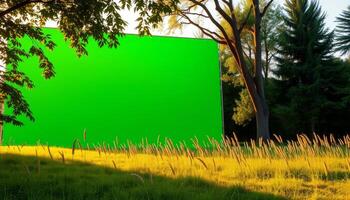 Green Screen Backdrop in a Sunny Outdoor Setting photo