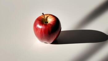 Single Red Apple On White Surface With Shadow photo