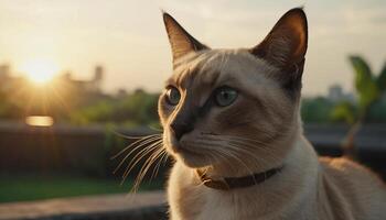 Close Up Of A Light Brown Cat At Sunset photo