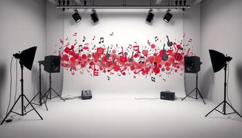 Red Music Notes Burst Studio Photography Setup photo