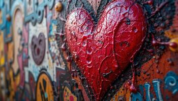 Red Heart with Dripping Paint on Colorful Textured Background photo