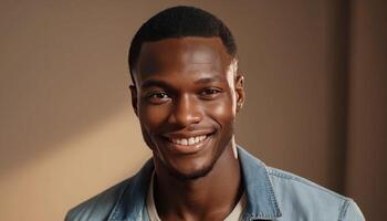 Smiling Young Man in Denim Jacket Portrait photo