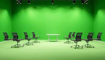 Empty Modern Conference Room With Green Background photo