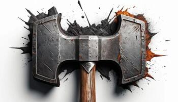 Weathered Double Bit Axe with Paint Splatter Background photo