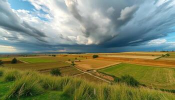 Dramatic Stormy Sky Over Vast Agricultural Field photo