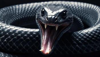Black Snake with Open Mouth, Close Up photo