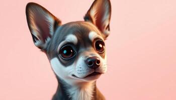 Close Up Portrait Of A Chihuahua Puppy With Pink Background photo