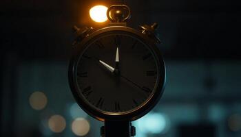 Antique Alarm Clock in Low Light Setting photo