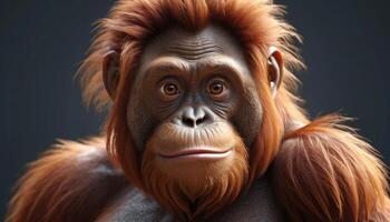 Close-Up Portrait of a Calm Orangutan with Reddish-Brown Fur photo