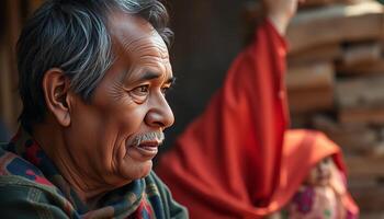 Thoughtful Elderly Man Portrait in Warm Lighting photo