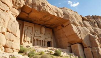 Ancient Rock-Cut Architecture in Arid Landscape photo