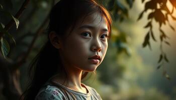 Portrait of a Young Girl in a Forest Setting photo