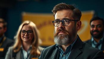 Attentive Man with Beard at a Conference photo
