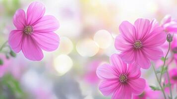 Beautiful pink flowers are blooming with a softly blurred background scene photo