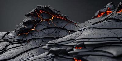 Abstract layered lava and rock texture with fiery cracks photo