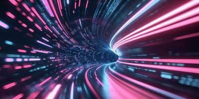 Abstract futuristic tunnel with light trails and digital data photo