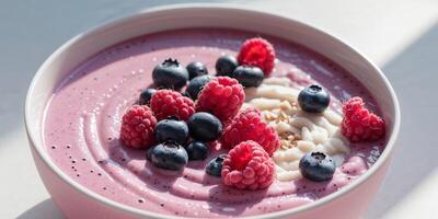 A bowl of smoothie with berries and oats photo