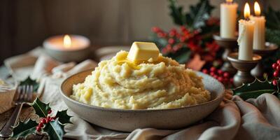 Mashed potatoes with butter on a plate photo