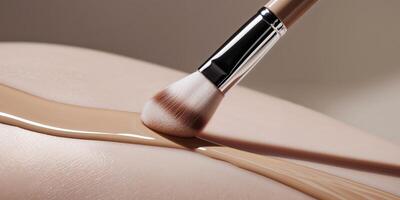 Applying Liquid Foundation with Makeup Brush on Skin Surface photo