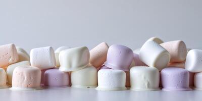 A pile of marshmallows on a white surface photo