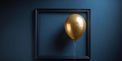 Golden and black balloon frame on dark blue background. photo