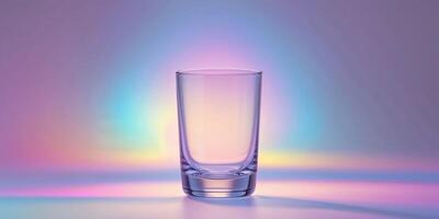 Empty glass shot on colorful illuminated background photo