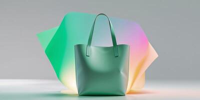 Modern Tote Bag with Green Screen Mockup in Studio Setting. photo