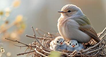 Mother and babies in nest photo
