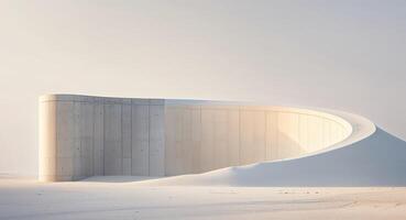 A white building with a curved wall in the snow photo