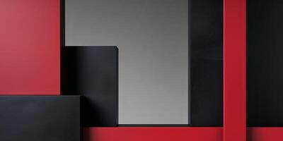 Abstract composition of red and black geometric shapes creating a dynamic visual effect photo