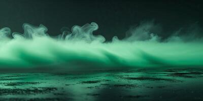 Green fog hovering over dark surface creating a mysterious atmosphere. photo