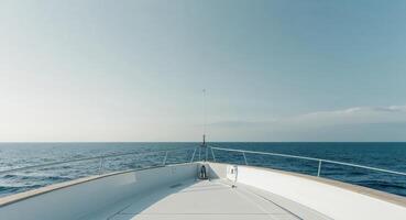 Copy space image of a breathtaking view from the yacht s bow towards the sea photo
