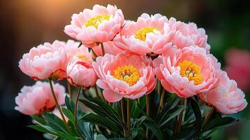 Stunning Bouquet of Pink Peonies in Bloom Vibrant Spring Flowers Close Up photo