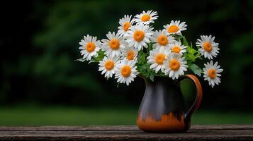 Bouquet of Daisies in Rustic Brown Jug Spring Flowers Nature Photography photo