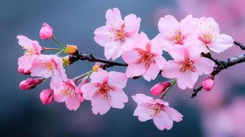 Delicate Pink Cherry Blossoms Branch Spring Flowers Nature Close Up photo