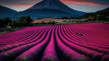 Stunning Lavender Fields Rolling Hills Mountain Sunset Landscape Photography photo