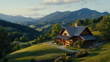 Luxurious Log Cabin Retreat Nestled in Breathtaking Mountain Scenery photo