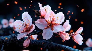 Stunning Pink Cherry Blossoms in Bloom Dark Background Spring Flowers photo