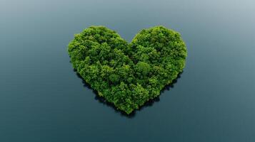 Heart Shaped Island Aerial View Lush Green Foliage in Calm Water photo