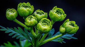 Vibrant Green Ranunculus Flower Buds Close up Macro Photography of Spring Blooms photo