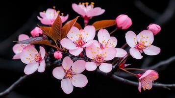 Delicate Pink Spring Blossoms Close Up of Cherry Tree Flowers in Full Bloom photo