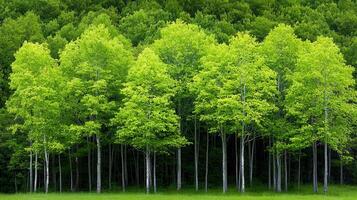 Vibrant Green Spring Trees in a Lush Forest Meadow Landscape photo
