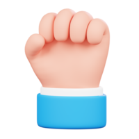 Raised fist hand isolated. Human hand gesture cartoon icon. 3D Illustration. png