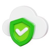 Cloud data with protection shield isolated. Computer network security icon. 3D illustration png