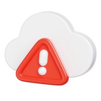 Cloud data with alert warning sign isolated. Computer network and cyber security icon. 3D illustration png